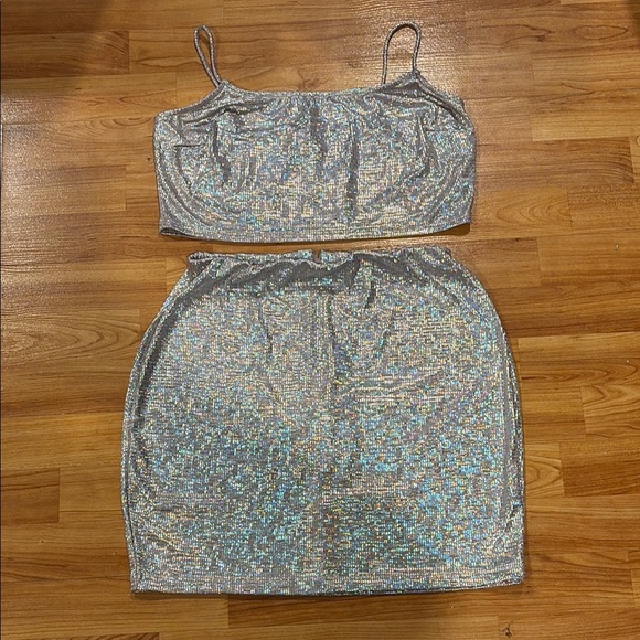 Black Bead Other - Silver Sequin Two-Piece Set